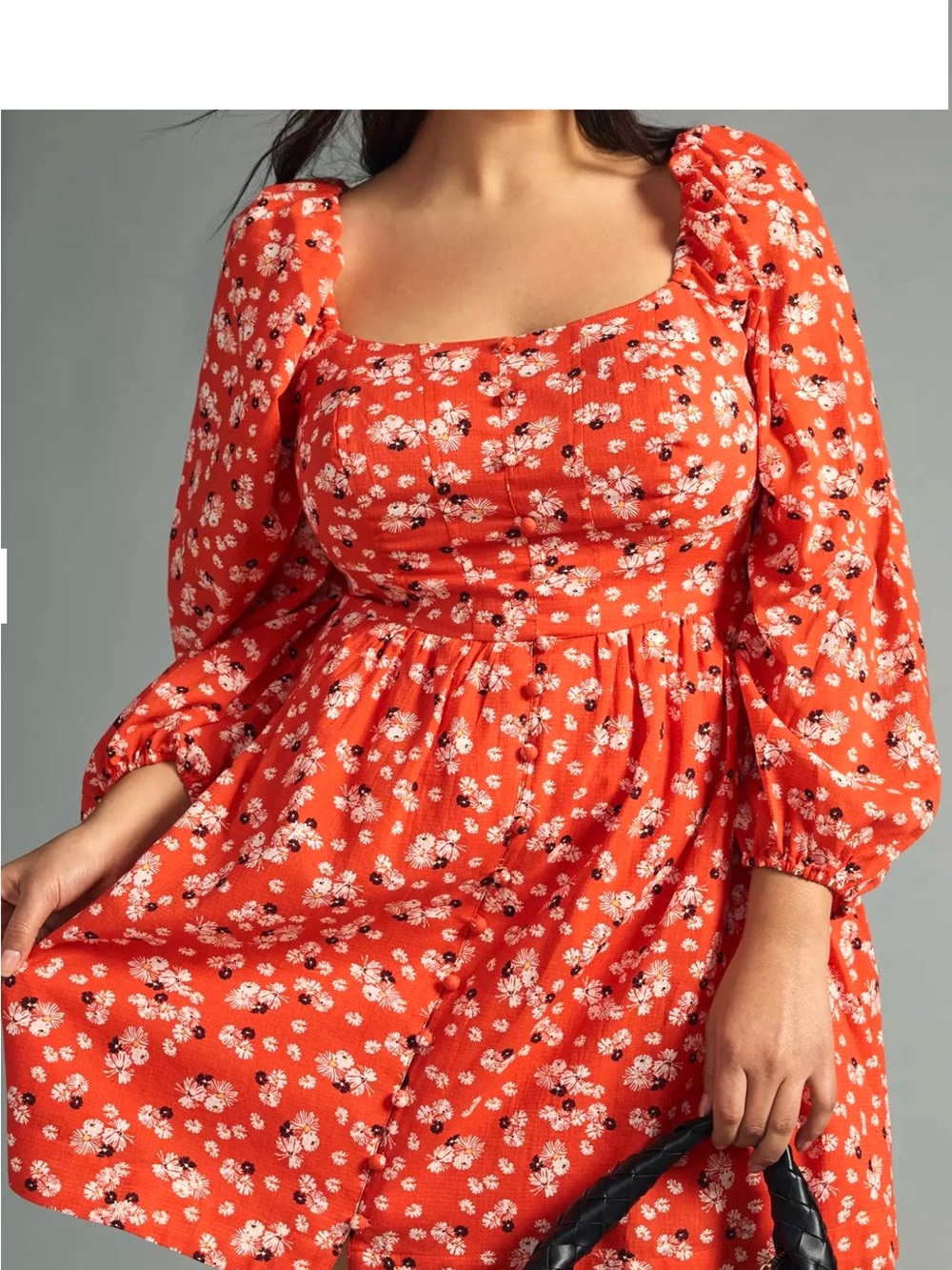 Floral Square-Neck Long Sleeve Midi Dress by Anthropologie Plus size